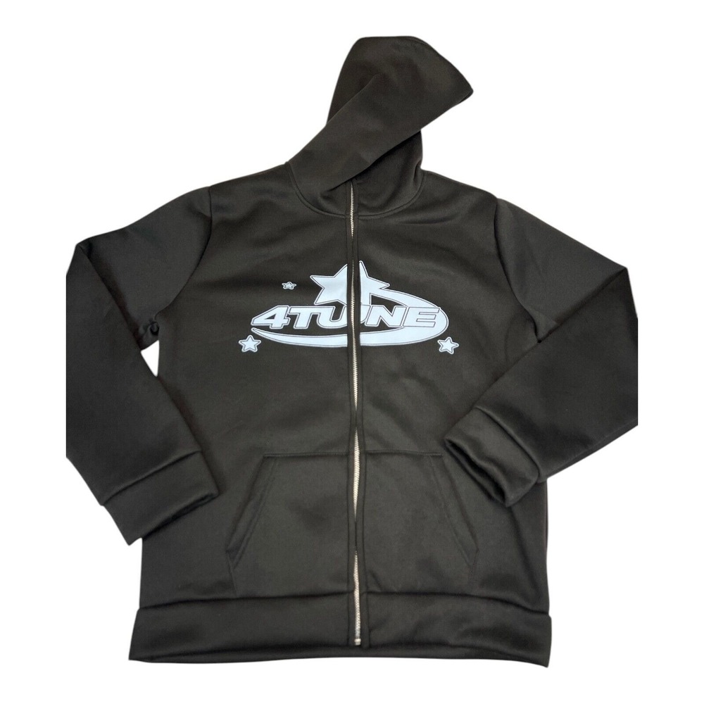 4tune Full Zip Hoodie Mens Small Black Excellent‎ Y2K Graphic Star Sweatshirt